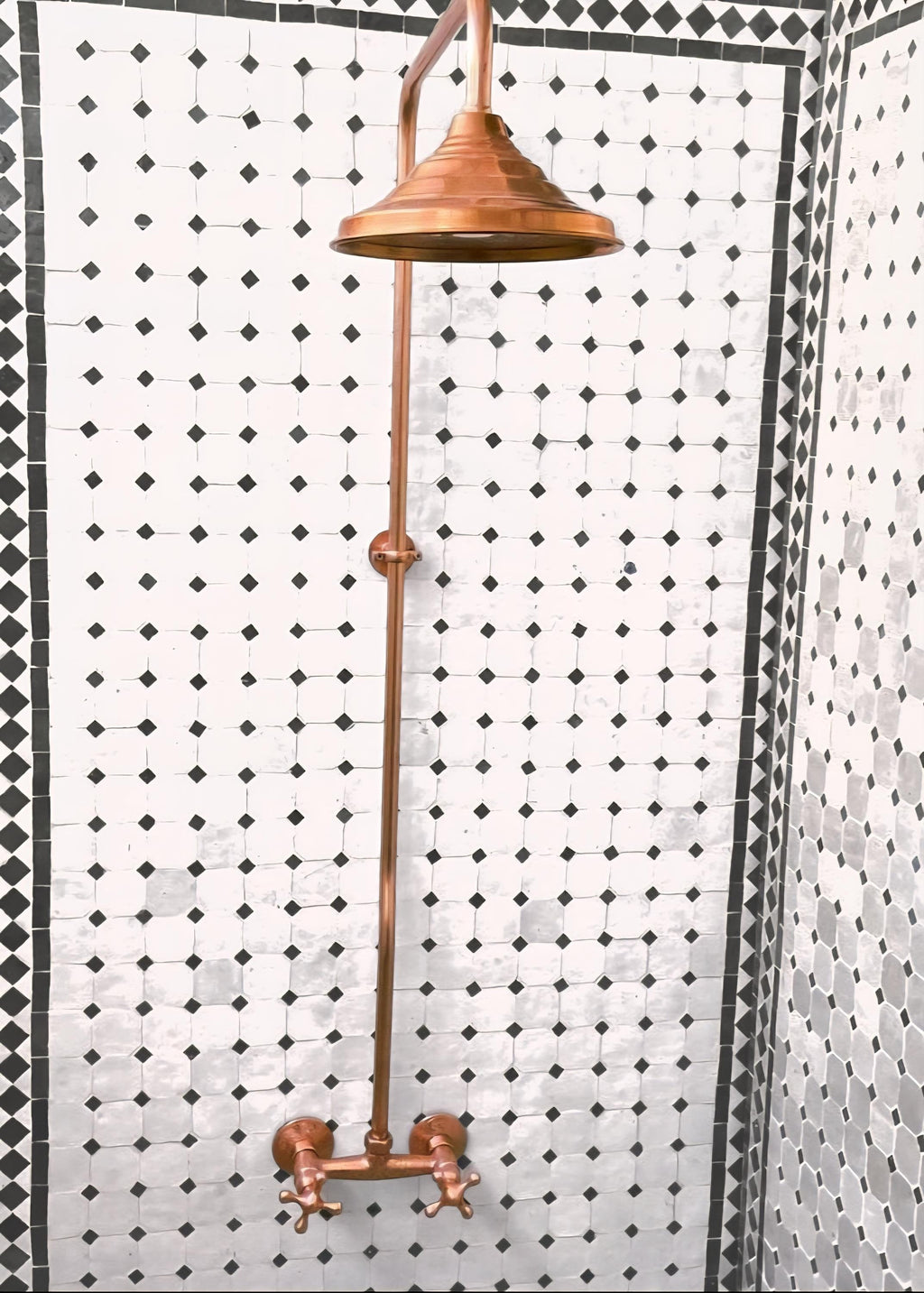 Unlacquered Solid Copper Outdoor Shower with Copper Shower Head, Vintage Copper Shower System
