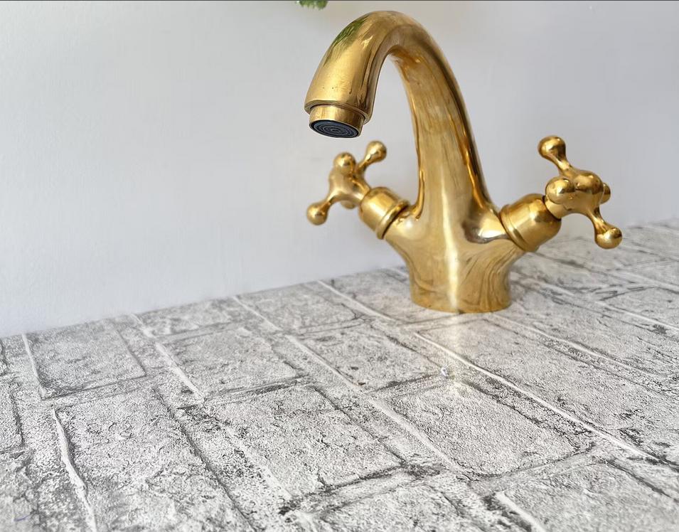 Robinet de lavabo vintage en laiton | Robinet de lavabo classique à poignées croisées,bonde escamotable