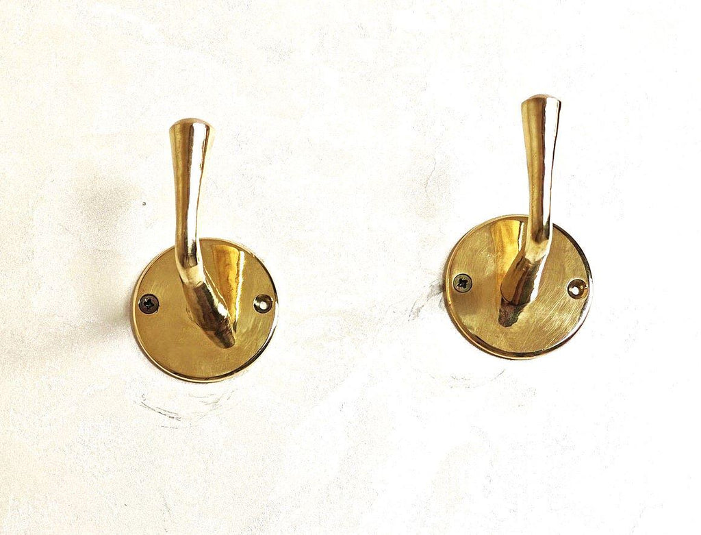 Lot 2 Handmade L-shaped Brass Wall Hooks, Set of 2 Unlacquered Brass Hooks, Handmade Wall Hooks.