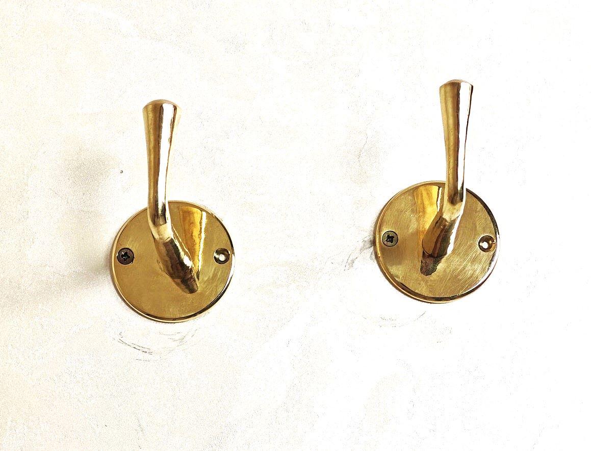 Lot 2 Handmade L-shaped Brass Wall Hooks, Set of 2 Unlacquered Brass Hooks, Handmade Wall Hooks.