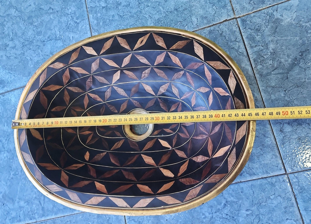 Vasque en laiton marocaine – Vasque à poser en laiton massif et résine – Lavabo artisanal fait main – Salle de bain luxe