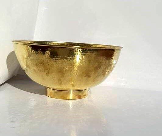 Lavabo en laiton non vernis martelé à la main | Lavabo en cuivre pour salle de bain moderne | Lavabo rond à poser | Décoration intérieure