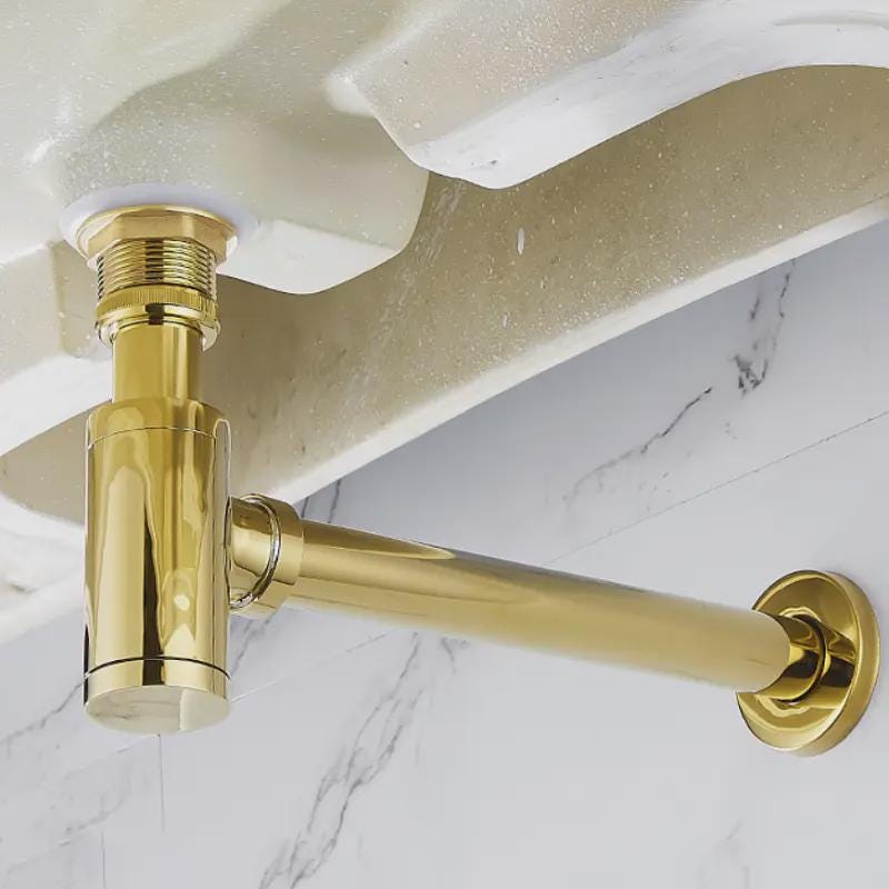 siphon en P, laiton massif, laiton non laqué, drain de lavabo, bouchon escamotable, vidage de salle de bain et laiton brut