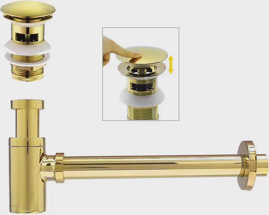 siphon en P, laiton massif, laiton non laqué, drain de lavabo, bouchon escamotable, vidage de salle de bain et laiton brut