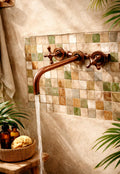 Robinet de salle de bain mural en  cuivre non laqué , robinet de meuble-lavabo mural antique