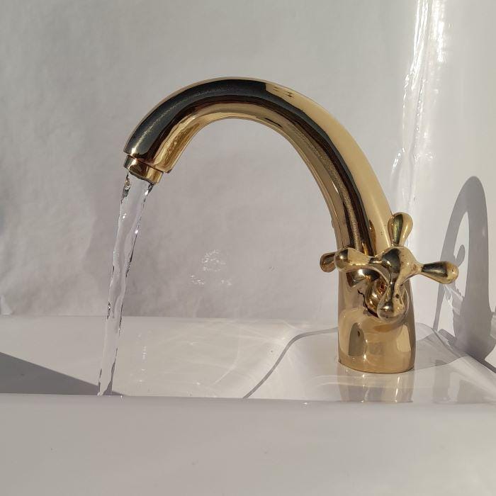 Robinet de lavabo vintage en laiton | Robinet de lavabo classique à poignées croisées,bonde escamotable