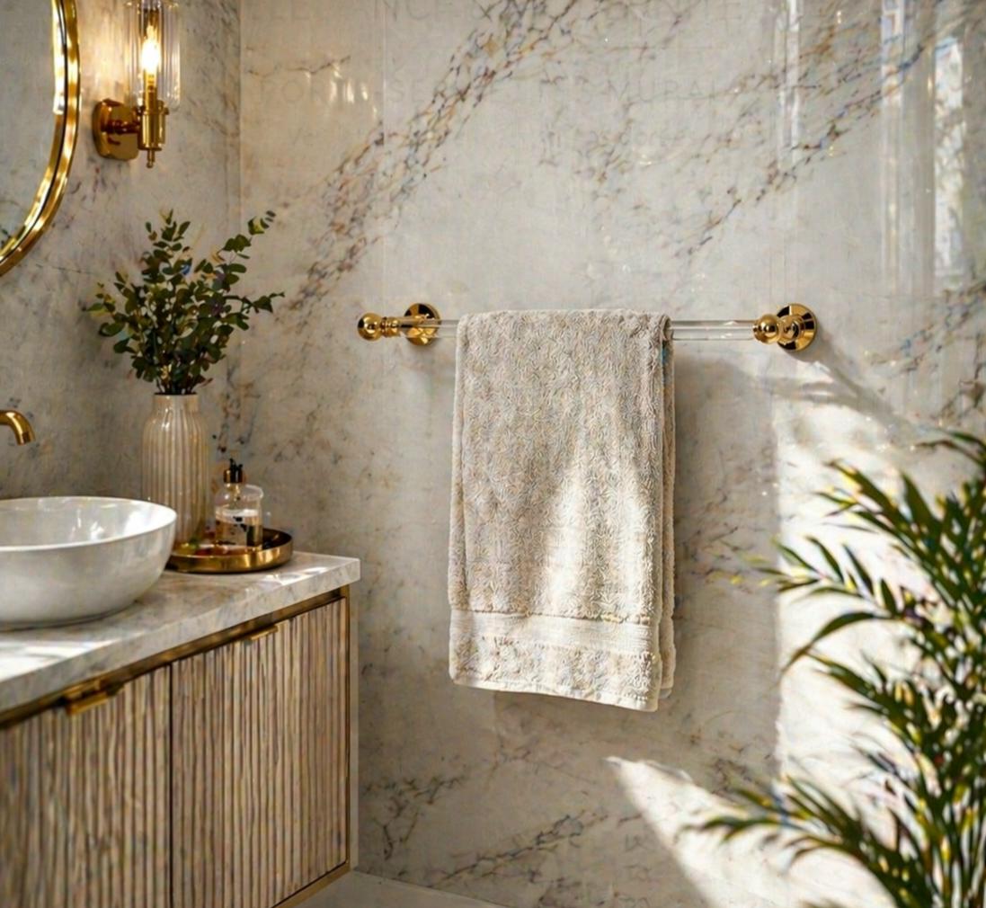Lucite Acrylic Towel Holder - Lucite and Brass Wall Mounted Towel Holder - Bathroom Accessory