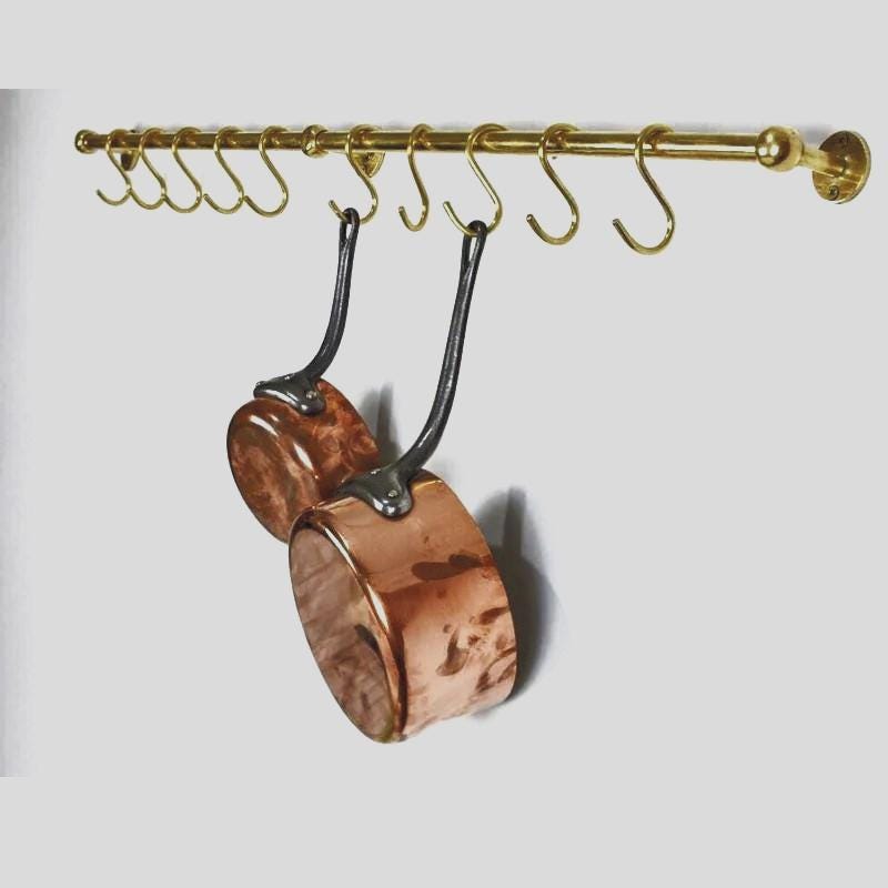 Porte-casseroles en laiton non verni, organisateur de cuisine en laiton antique ,Barre de suspension en cuivre pour cuisine avec crochets