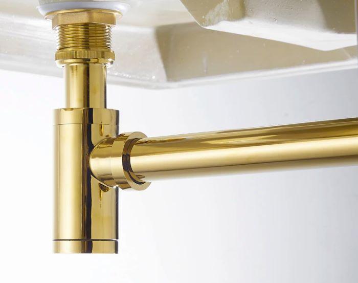 siphon en P, laiton massif, laiton non laqué, drain de lavabo, bouchon escamotable, vidage de salle de bain et laiton brut