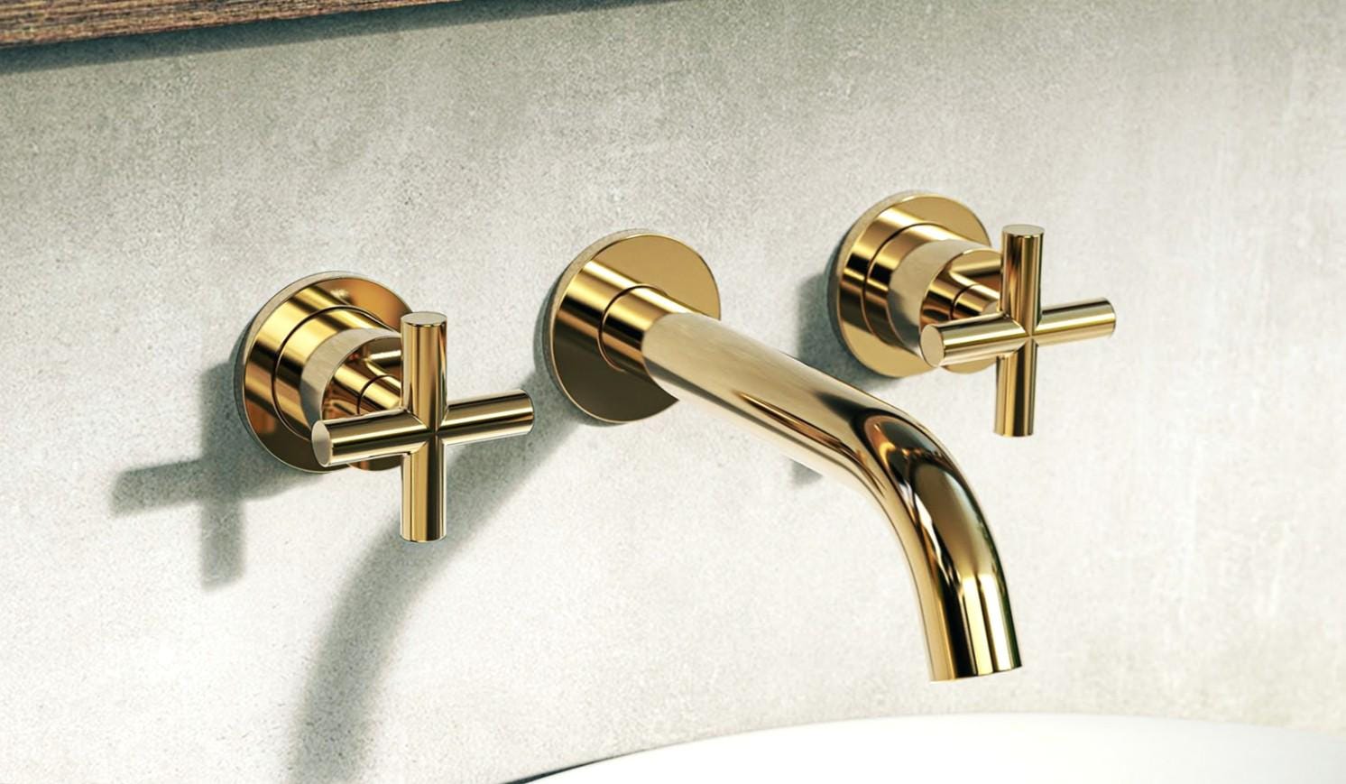 robinet de lavabo mural en laiton de luxe | Mitigeur moderne pour lavabo de salle de bain | Poignées croisées élégantes