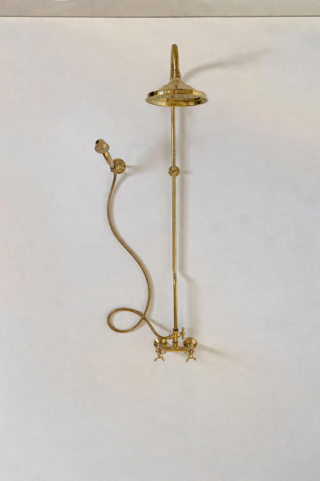 Ensemble robinet Douche en laiton  non verni avec pomme de douche en cuivre.Système de douche en laiton non laqué, système de douche