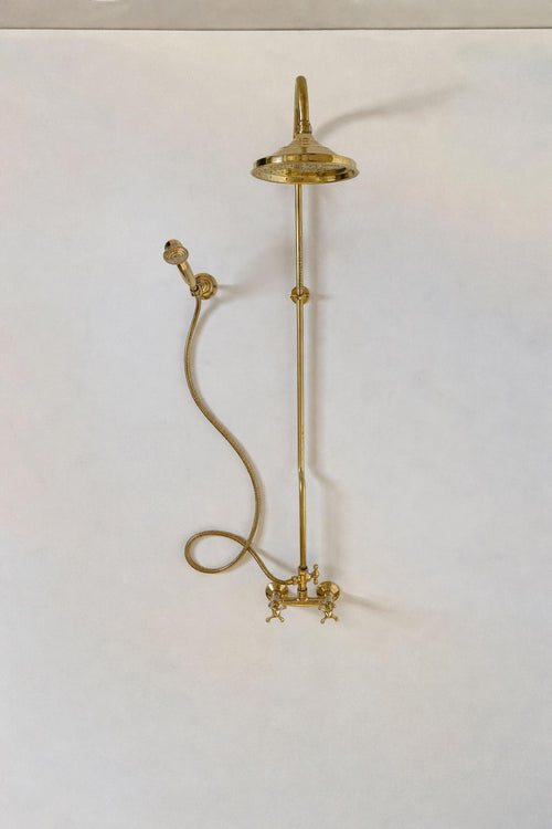 Ensemble robinet Douche en laiton  non verni avec pomme de douche en cuivre.Système de douche en laiton non laqué, système de douche