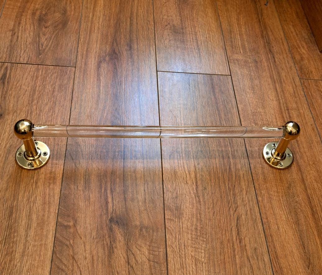 Lucite Acrylic Towel Holder - Lucite and Brass Wall Mounted Towel Holder - Bathroom Accessory