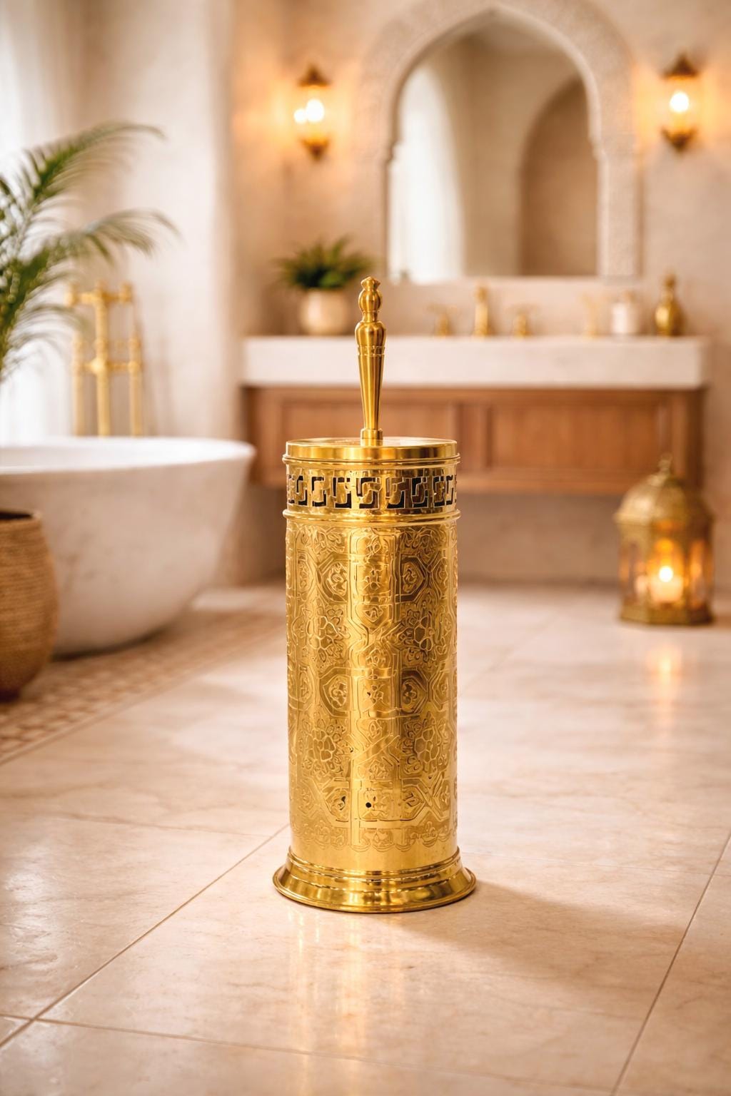 Brosse de toilette en laiton gravée à la main, brosse de toilette en cuivre fabriquée artisanalement au Maroc