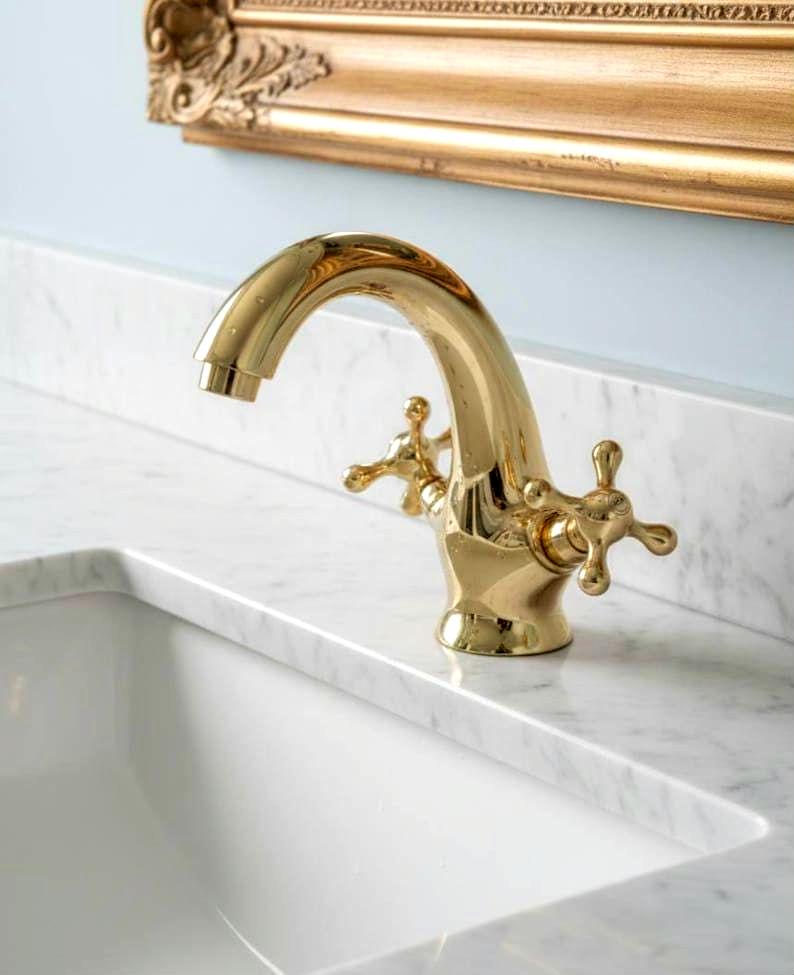 Robinet de lavabo vintage en laiton | Robinet de lavabo classique à poignées croisées