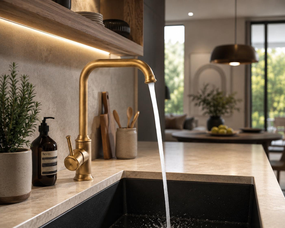 Robinet de cuisine style ancien en laiton massif – finition bronze premium-robinet pivotant en laiton massif