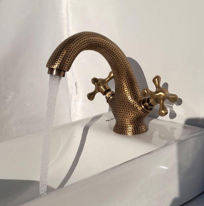 Robinet de salle de bain en laiton et bronze gravé à la main,Robinet d'évier en laiton massif de style antique,salle de bain vintage de luxe
