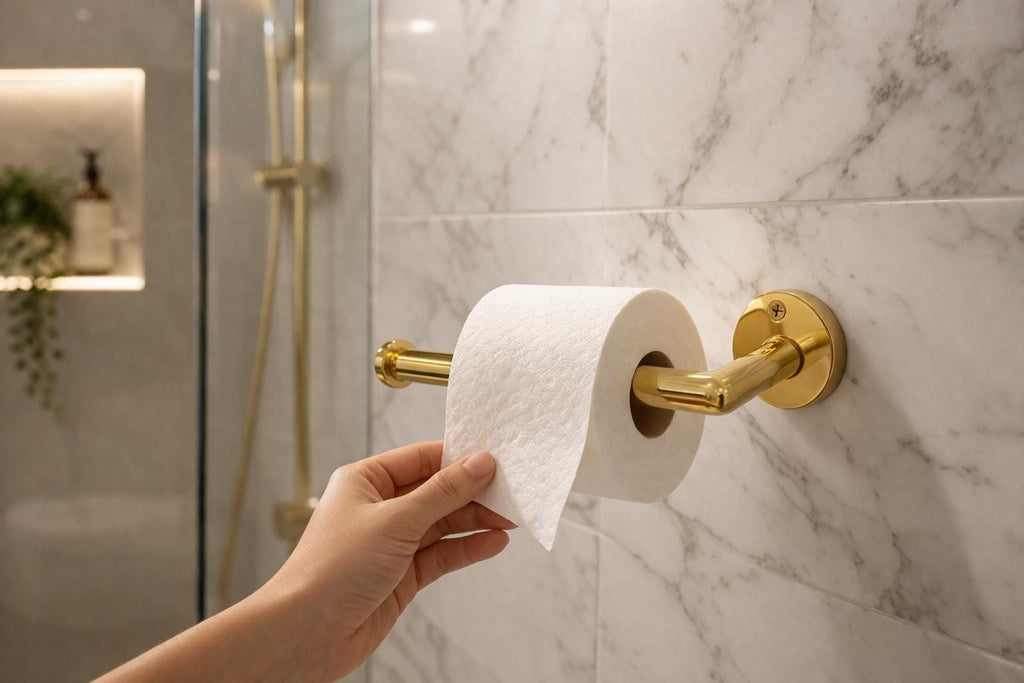 Unlacquered brass toilet paper holder,Luxury brass toilet paper roll holder for modern bathroom decor