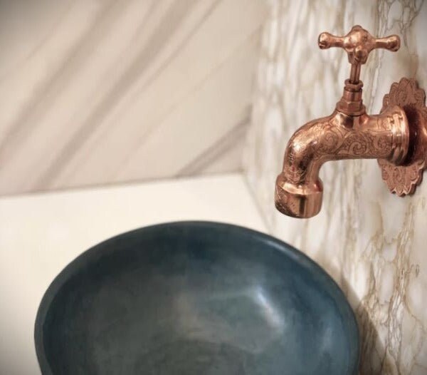 Robinet eau froide en laiton gravé Hammam et Spa ,Robinet de cuisine en cuivre à col de cygne