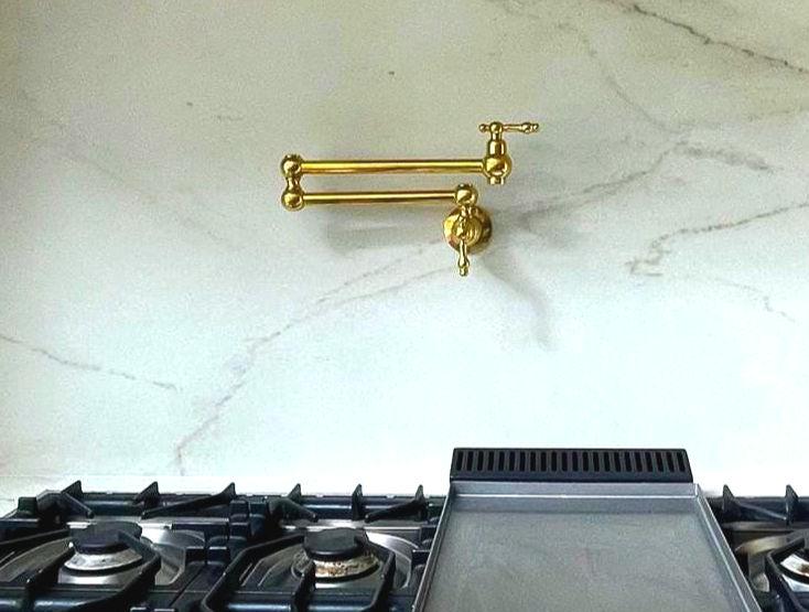 Solid Brass Wall Mount Pot Filler Faucet | Folding Swivel Arm Kitchen Faucet | Water Saving Faucet