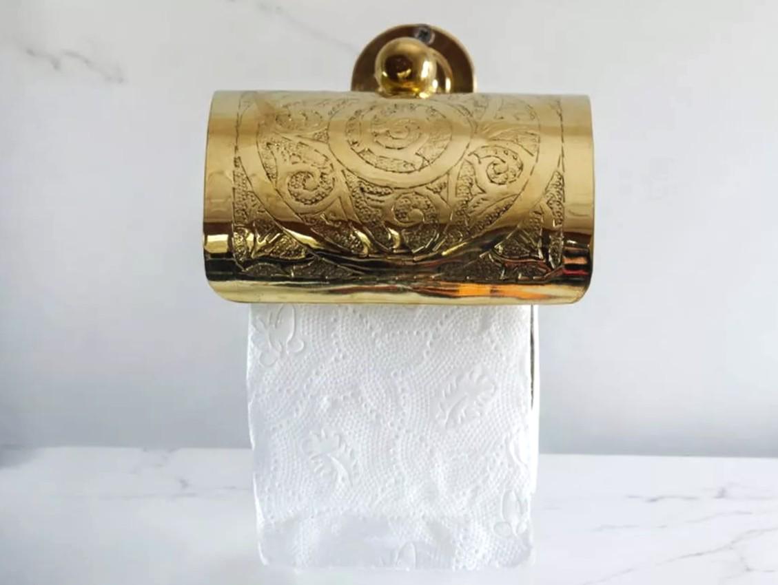 Porte-papier hygiénique en laiton gravé à la main,Porte-rouleau de papier toilette en laiton |Accessoires muraux vintage pour salle de bain