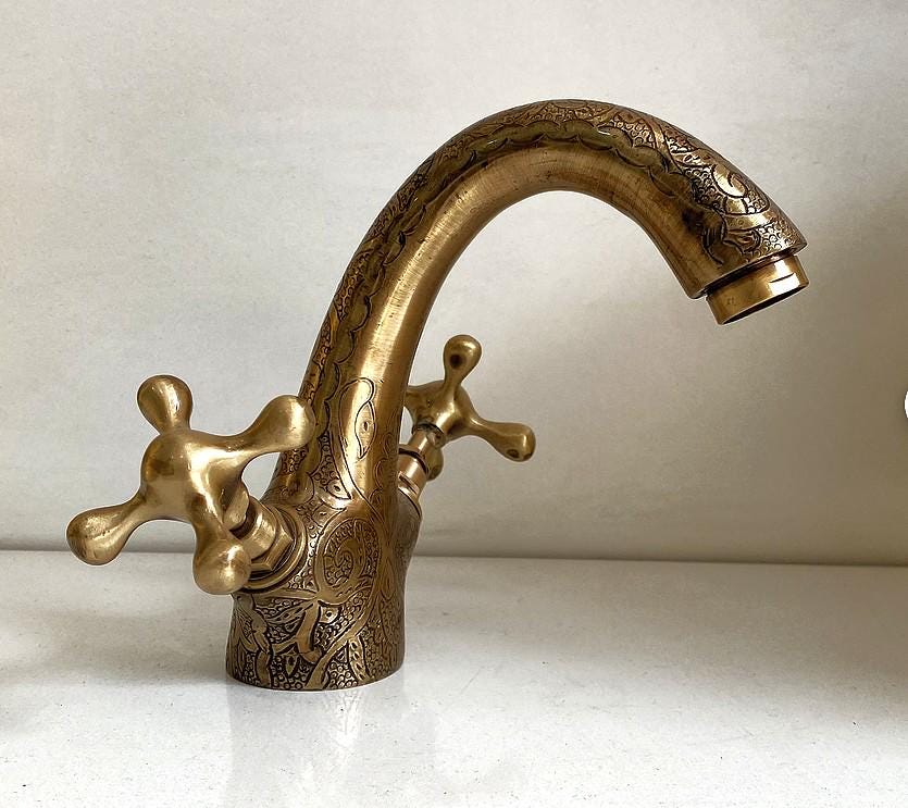 Robinet de salle de bain en laiton et bronze gravé à la main,Robinet d'évier en laiton massif de style antique,salle de bain vintage de luxe
