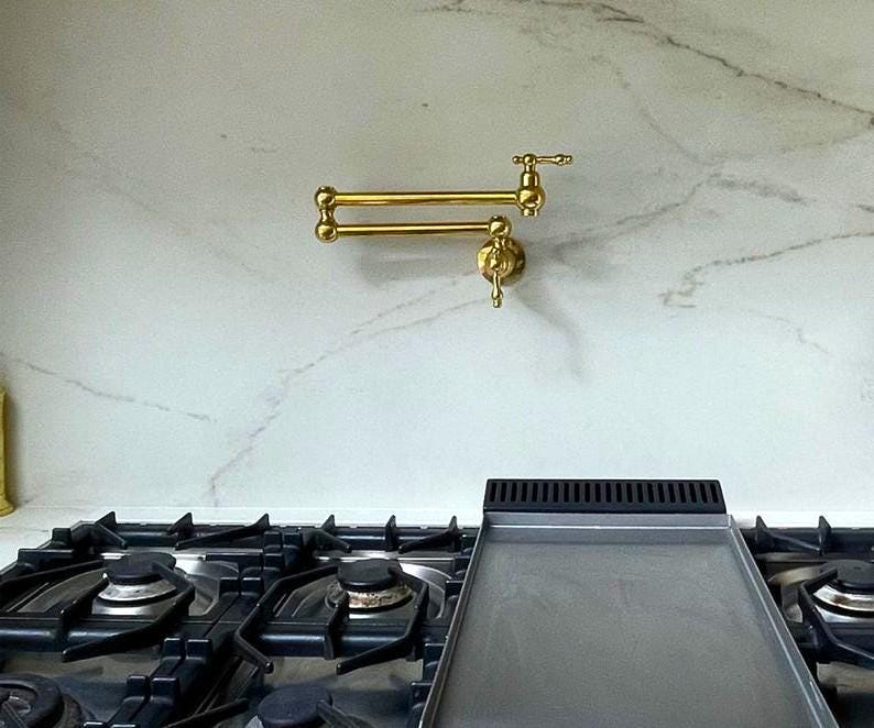 Robinet mural pour casserole en laiton massif non laqué,Robinet de cuisine à bras pivotant rabattable,remplissage pour cuisinière de cassero