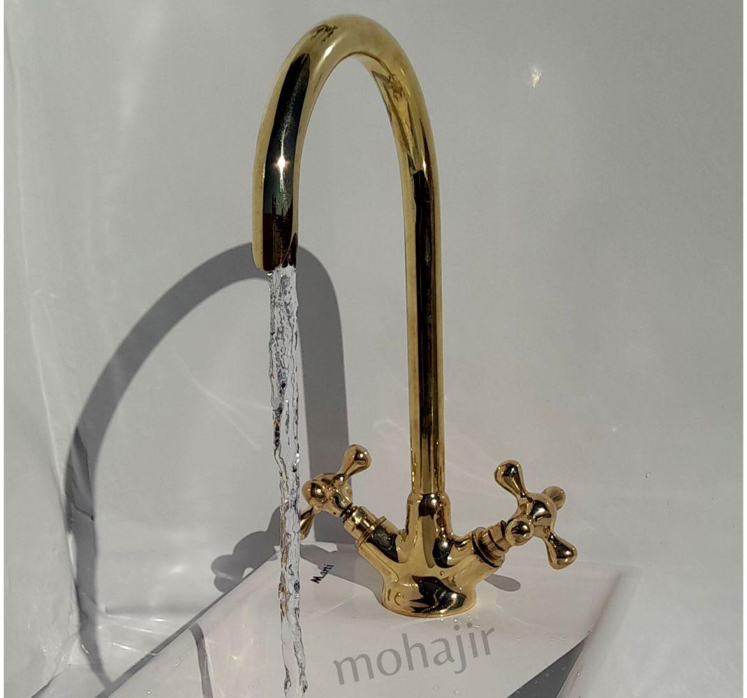 Robinet de lavabo en or poli,Robinet à double poignée avec bec haut,Mitigeur de lavabo en laiton de luxe,Accessoire classique pour la maison