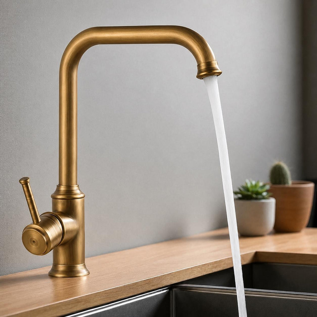 Robinet de cuisine style ancien en laiton massif – finition bronze premium-robinet pivotant en laiton massif