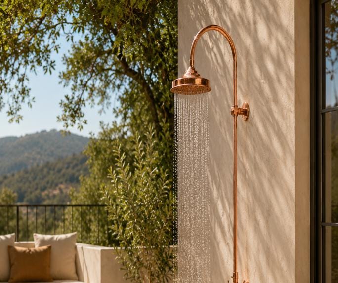 Pommeau de douche extérieure en cuivre artisanal – douchette a effet de pluie -Douche de jardin & terrasse