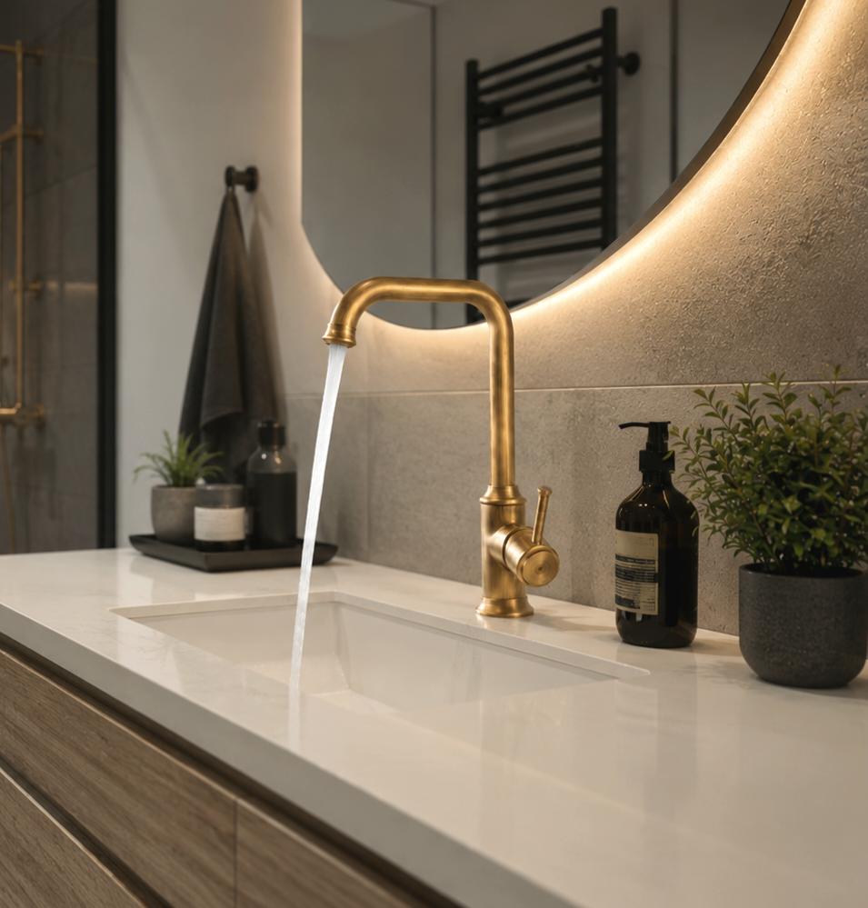 Robinet de cuisine style ancien en laiton massif – finition bronze premium-robinet pivotant en laiton massif