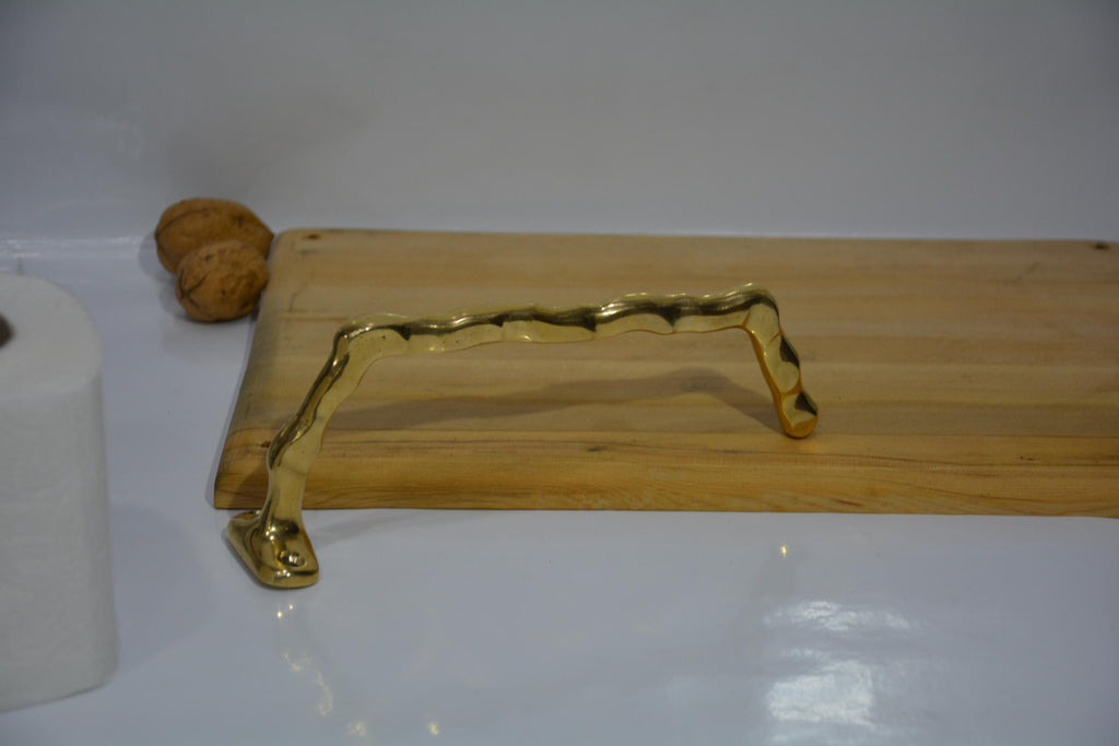 Handmade brass towel rail, engraved unlacquered brass toilet paper holder, brass toilet roll holder