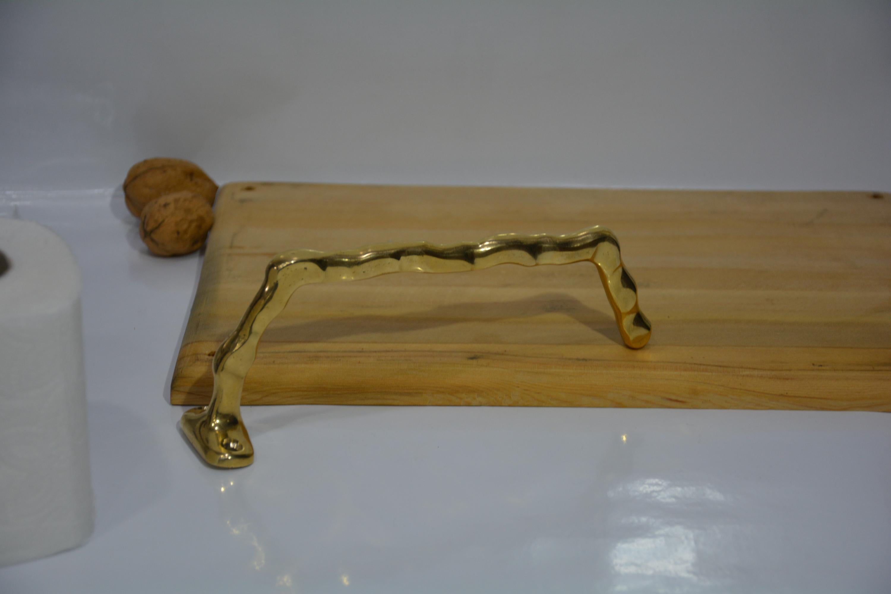 Handmade brass towel rail, engraved unlacquered brass toilet paper holder, brass toilet roll holder