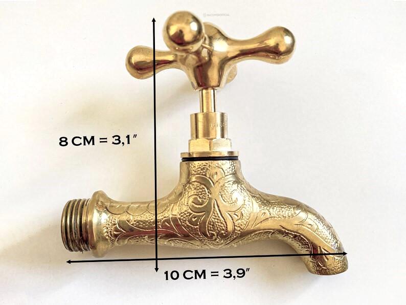 Robinet d'eau vintage en laiton non laqué | Robinet de jardin en laiton massif,  | Robinet extérieur mural marocain fait main