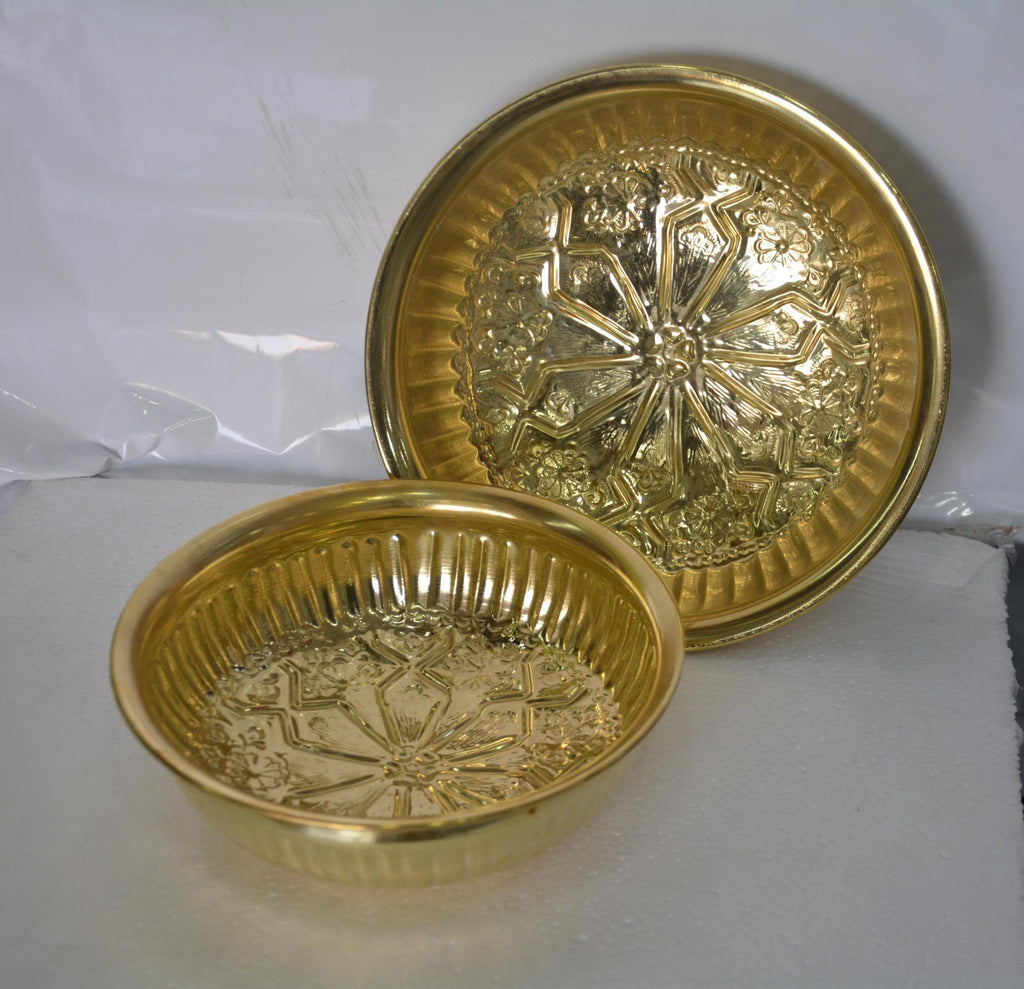 Set of 2 engraved brass bowls, handmade Moroccan hammam copper bowl