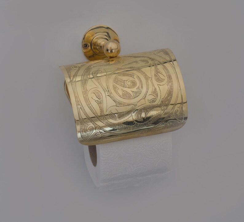 Porte-papier hygiénique en laiton gravé à la main,Porte-rouleau de papier toilette en laiton |Accessoires muraux vintage pour salle de bain