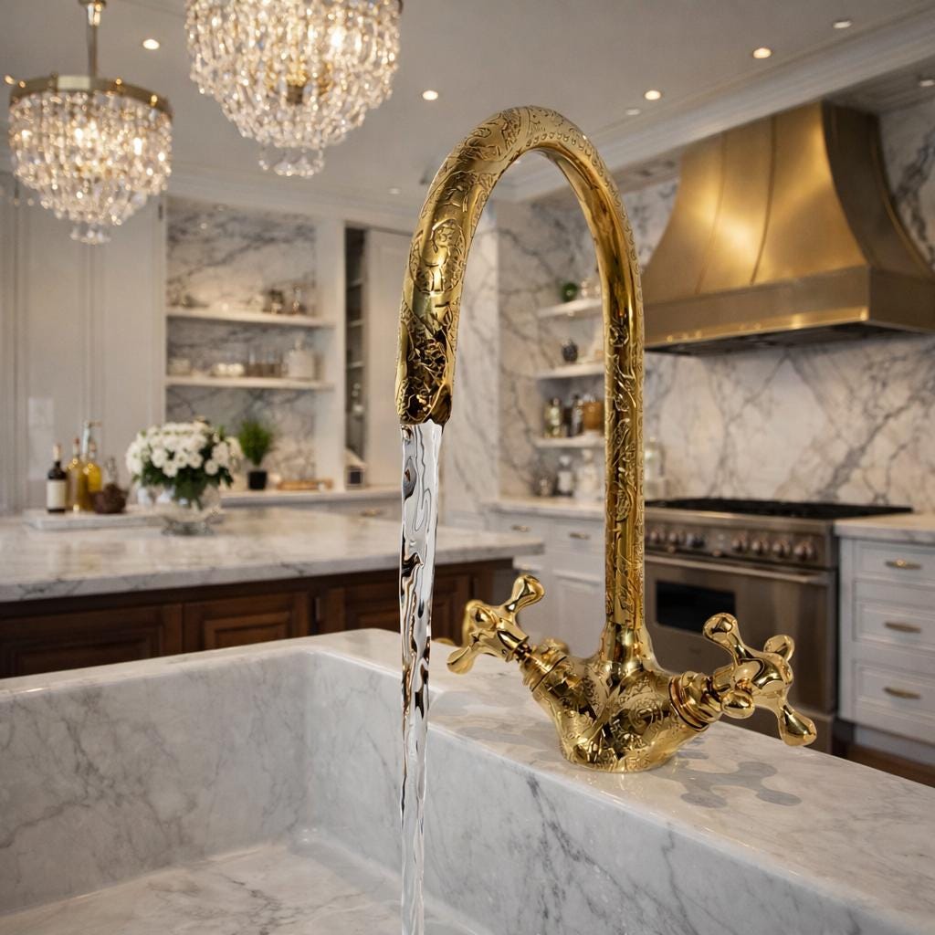 Robinet de lavabo en or poli,Robinet à double poignée avec bec haut,Mitigeur de lavabo en laiton de luxe,Accessoire classique pour la maison