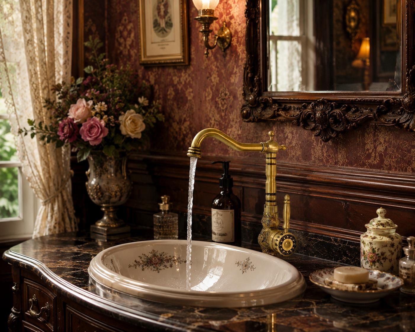 Robinet de Lavabo Antique en Laiton Massif – Design Vintage Élégant-gravé en cuivre -robinet d'évier de cuisine