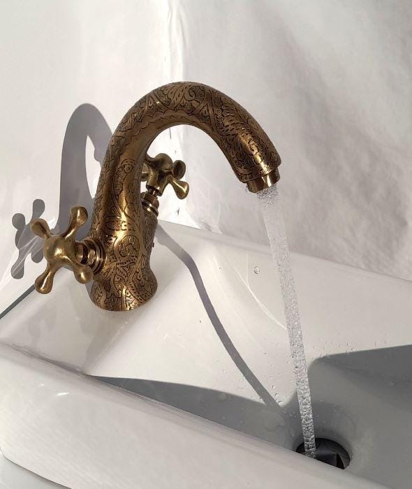 Robinet de salle de bain en laiton et bronze gravé à la main | Robinet d'évier en laiton massif de style antique martelé