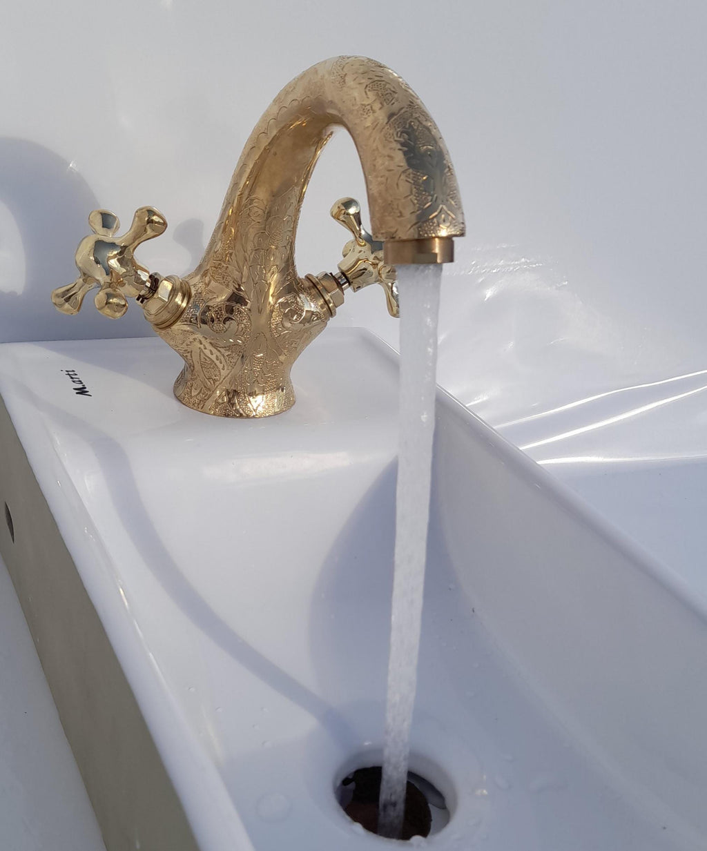 Robinet de lavabo martelé vintage en laiton | Robinet de lavabo classique à poignées