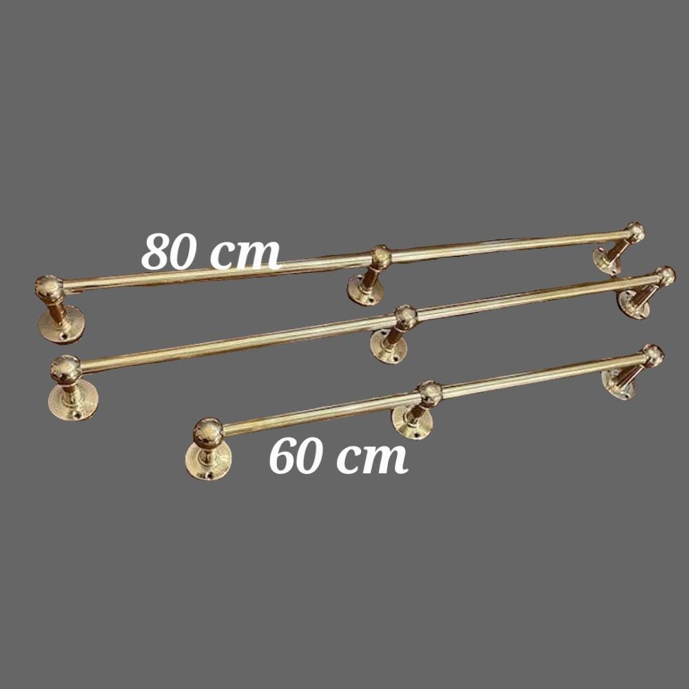 Unlacquered Brass Pot Rack, Antique Brass Kitchen Organizer, Copper Kitchen Hanging Rail with Hooks