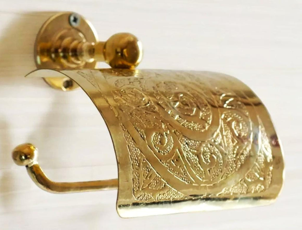 Porte-papier hygiénique en laiton gravé à la main,Porte-rouleau de papier toilette en laiton |Accessoires muraux vintage pour salle de bain