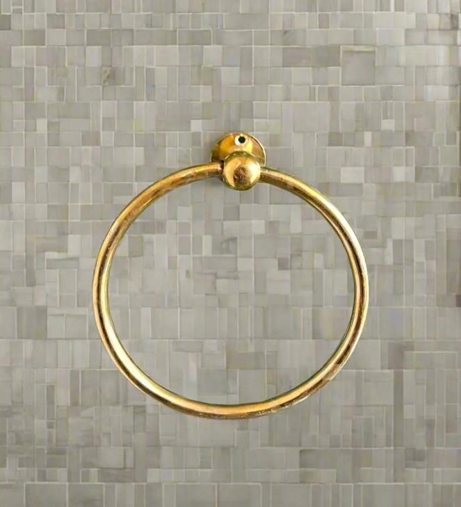 Porte-serviette en laiton massif | Anneau mural classique pour salle de bain | Porte-serviette vintage | Décoration luxueuse en laiton