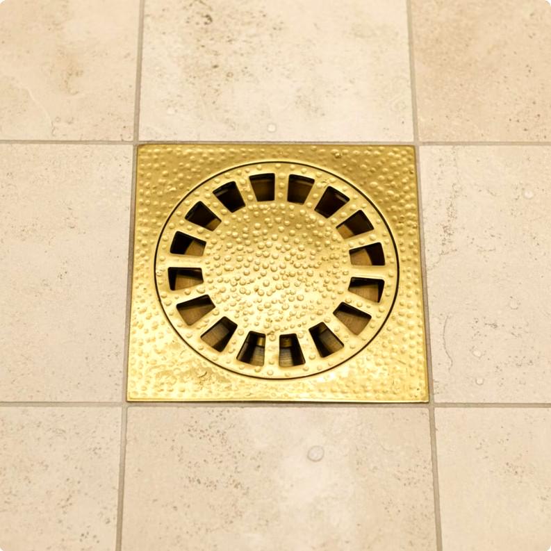 Grille d'évacuation de douche carré en laiton,Siphon fait main en laiton non verni avec couvercle en laiton non laqué