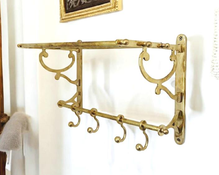 Porte-serviette en laiton massif | Étagère salle de bain vintage luxe avec crochets | Accessoire mural