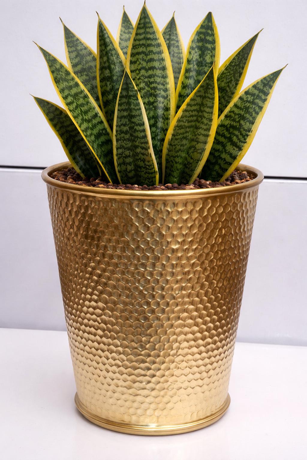 Hammered Gold Metal Waste Bin | Luxury Bathroom Trash Can Decor | Modern Metal Storage Basket