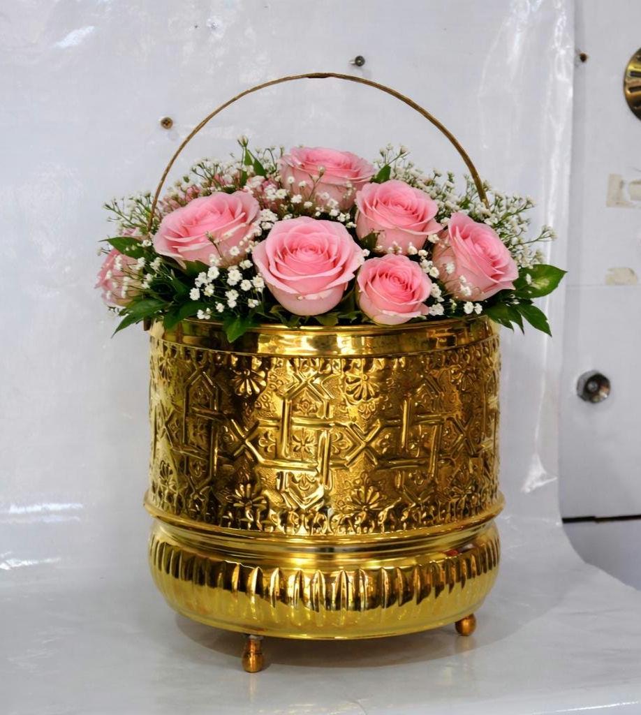 Seau décoratif vintage en laiton non laqué ,Seau de rangement en laiton gravé de 5 litres avec poignée | Seau en laiton de hammam et sauna