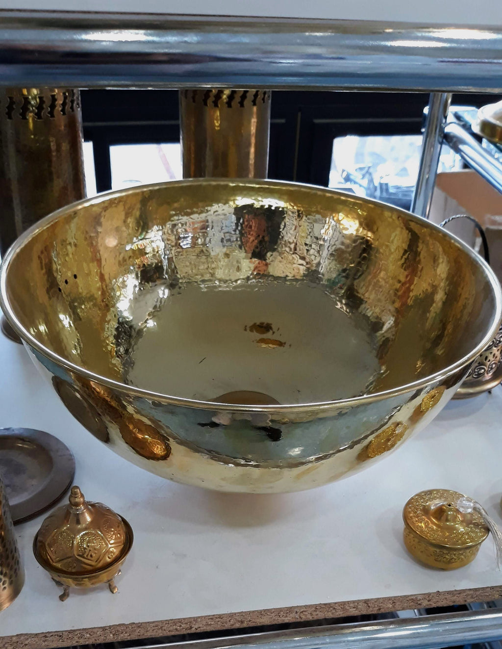 Lavabo en laiton non vernis martelé à la main | Lavabo en cuivre pour salle de bain moderne | Lavabo rond à poser | Décoration intérieure