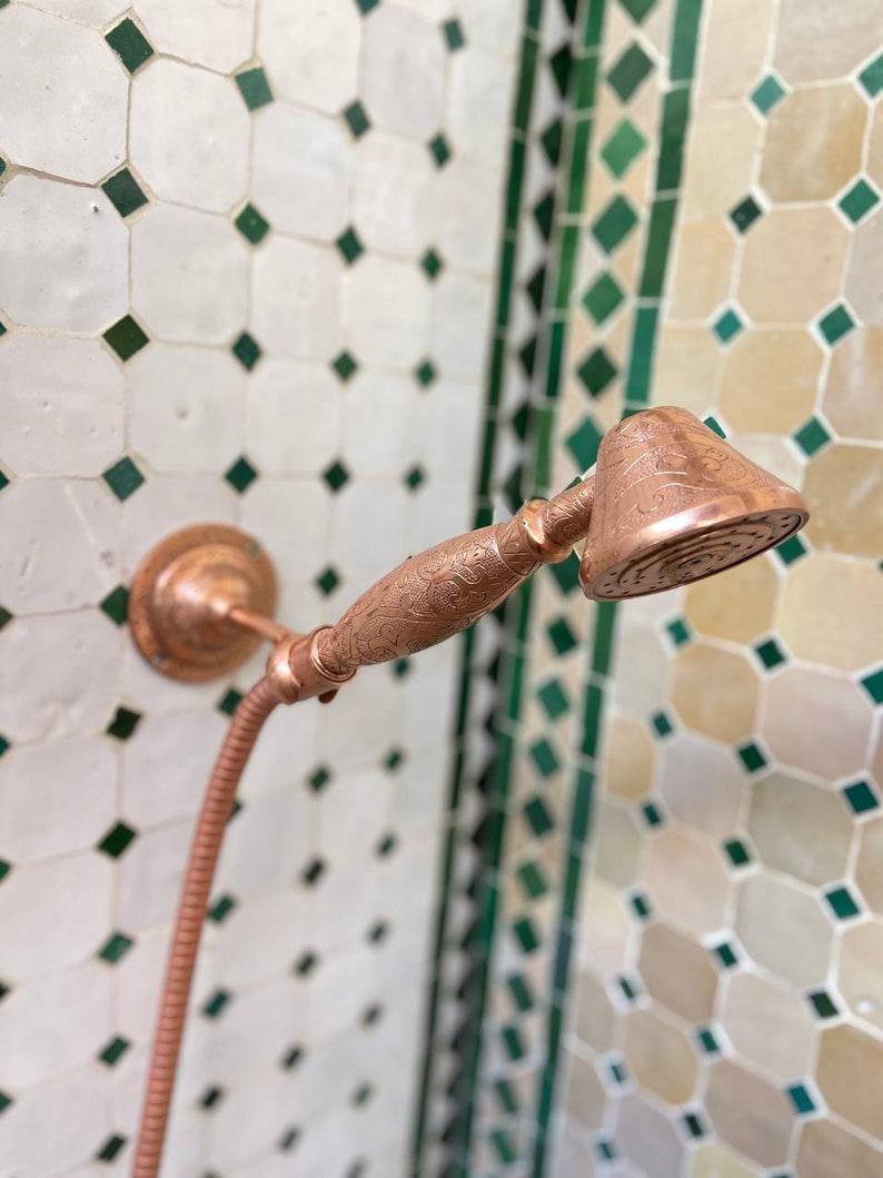 Unlacquered Solid Copper Outdoor Shower with Copper Shower Head, Vintage Copper Shower System