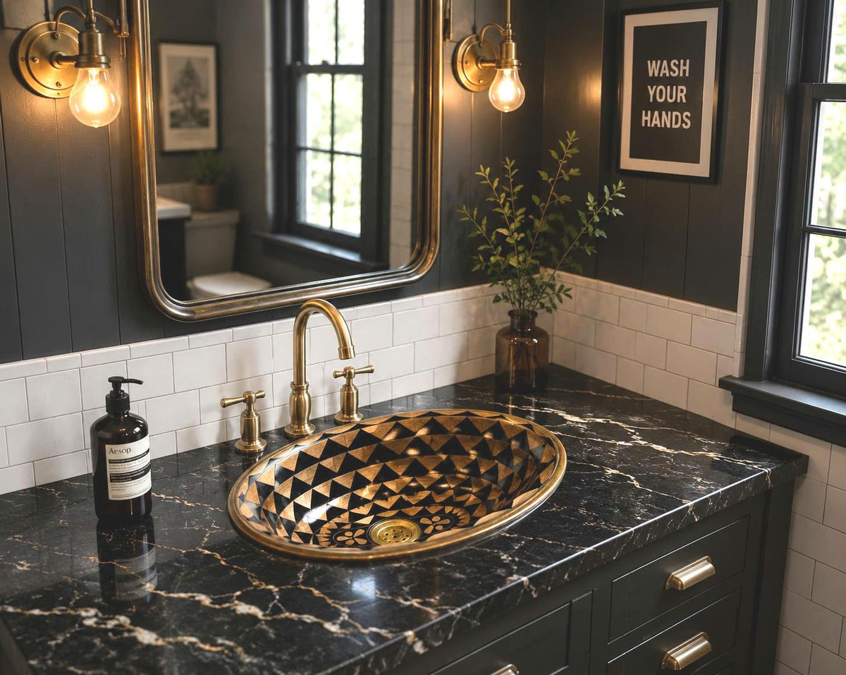 Moroccan Brass Sink – Countertop Basin in Solid Brass and Resin – Handmade Artisan Sink – Luxury Bathroom